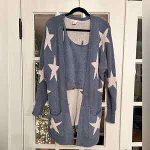 sincerely jules fuzzy tank top and fuzzy cardigan set